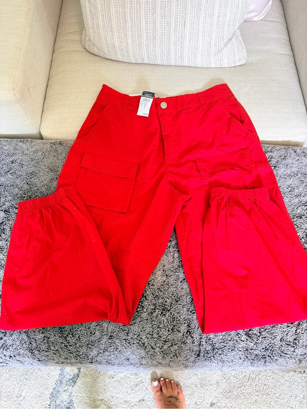 Red Cargo Jogger Pants for Kids - Bright Red
